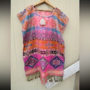 Mayan Huipil Colorful Geometric Patterned Poncho
